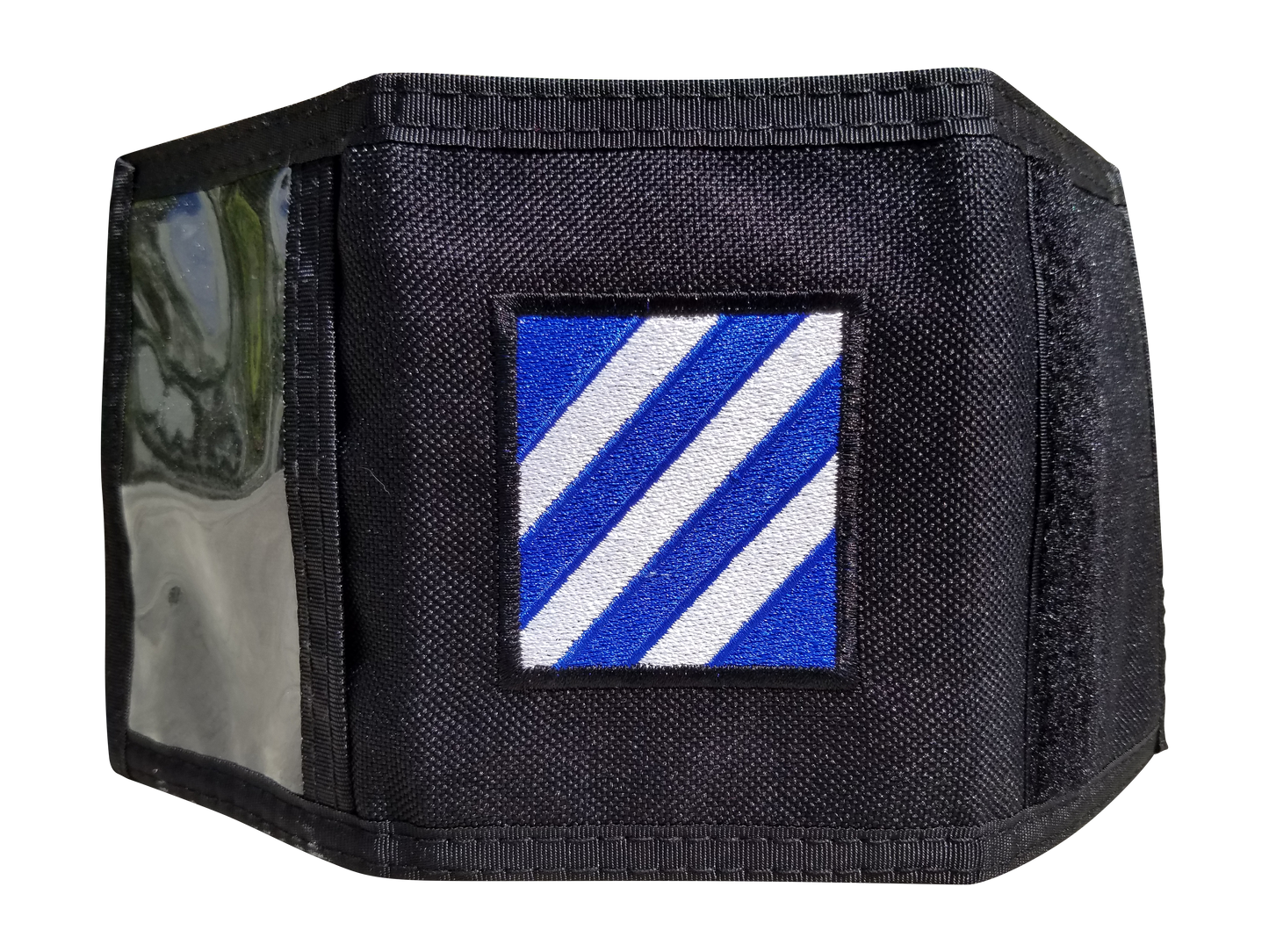 High Velocity Military Wallets. Each wallet has a logo and ID window.