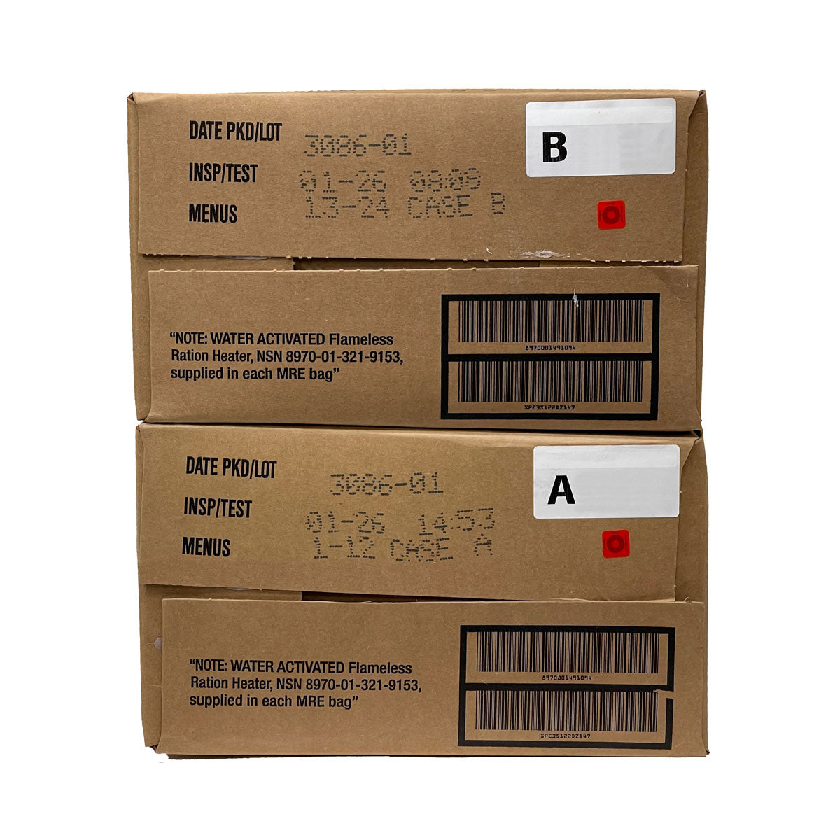 Genuine US Military MRES (Meals Ready-to-Eat) CERTIFIED FRESH A, B, AND A&B CASES - INSPECTION DATE: JAN 2026 OR NEWER