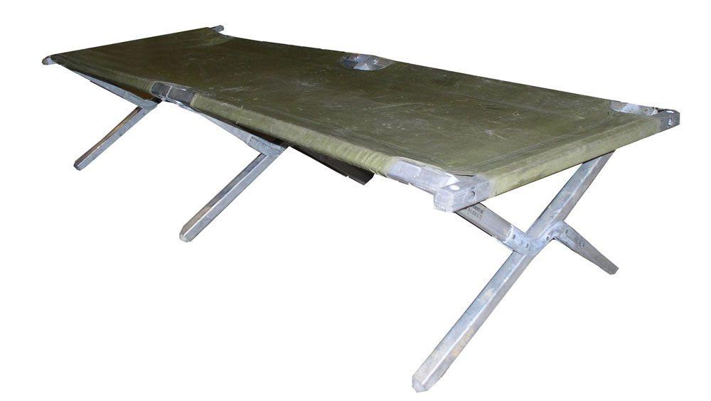 USGI Military Folding Cot Color: Olive Drab Green US genuine issue military tri-folding cot.