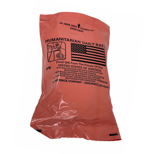 MRE Meals Ready to Eat Humanitarian Daily Rations (No Heater) - Single Meal (2 Servings)