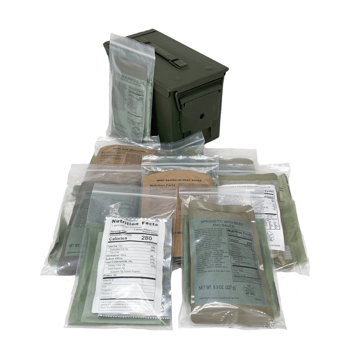 Used 50 Cal Ammo Can Grade 1 - w/9 MRE Entrees