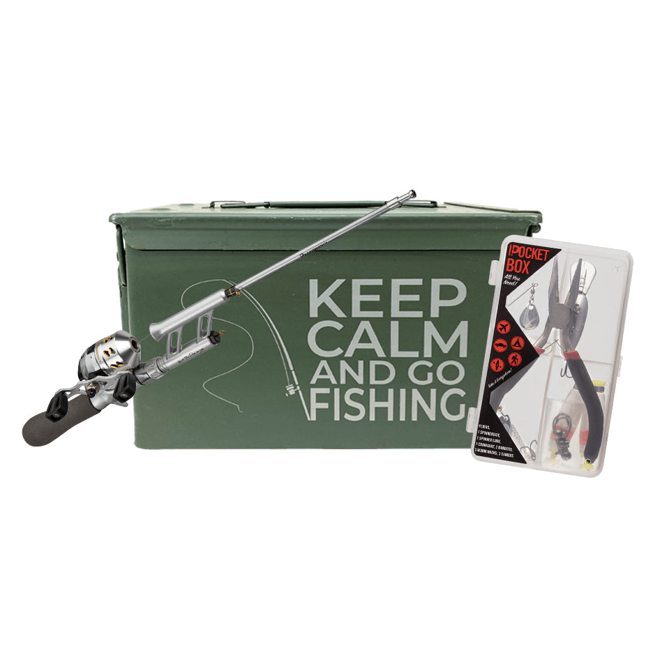 Laser Engraved Used Grade 1 50 Cal Ammo Can, Rod, Reel and Pocket Box Combo