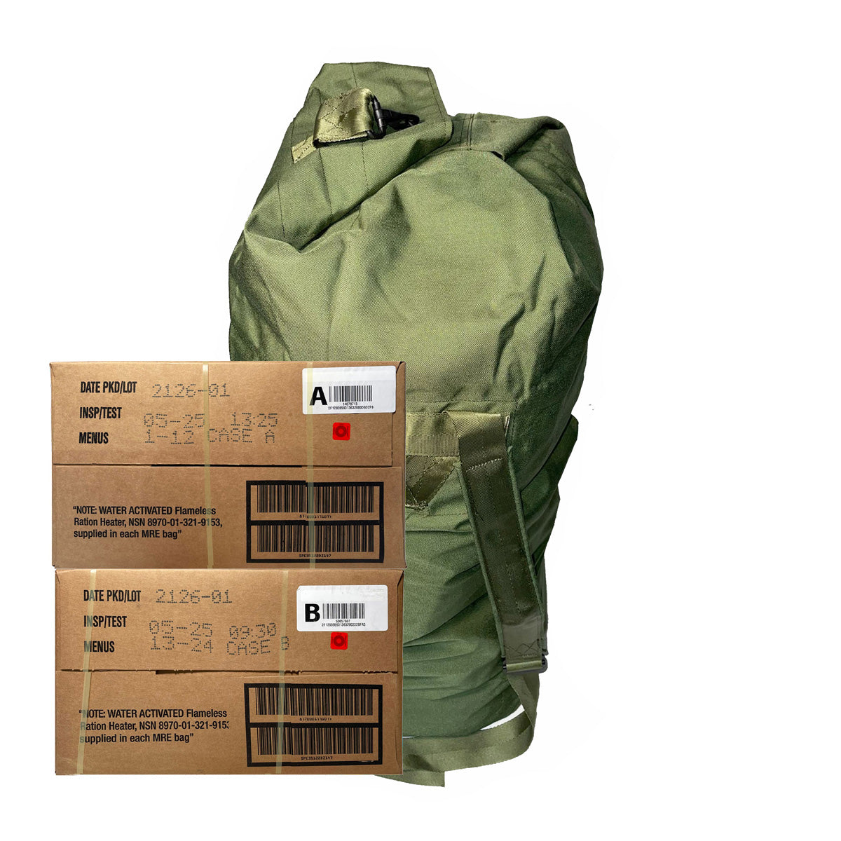 MILITARY MRE CASE COMBO with Duffel Bag