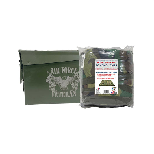 30 Cal Ammo Can with Woodland Camo Poncho