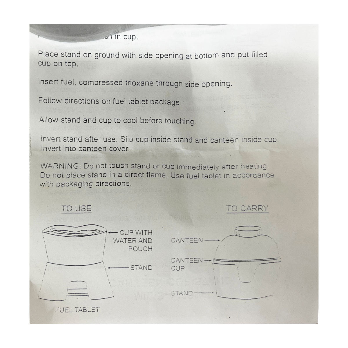 Canteen Cup Stand & Stove Surplus Government Issue - Instructions