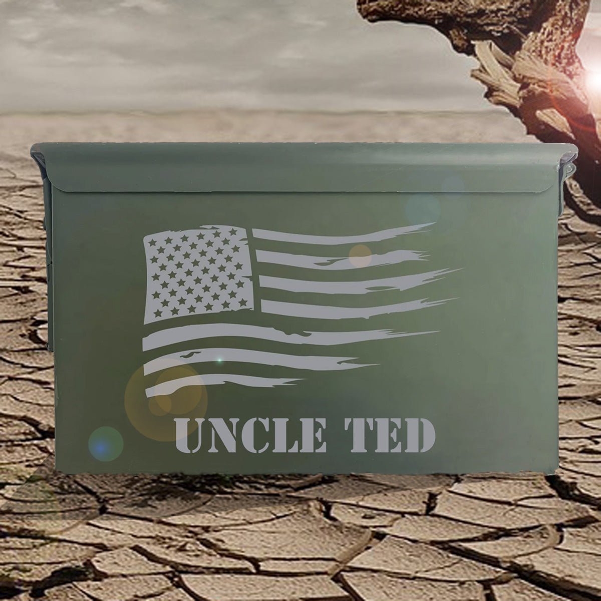 Laser Engraved - AMERICAN FLAG - Used Grade 1 Ammo Cans - 30 Cal, 50 Cal or Fat 50