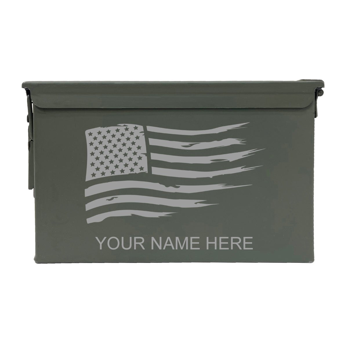 Laser Engraved - AMERICAN FLAG - Used Grade 1 Ammo Cans - 30 Cal, 50 Cal or Fat 50