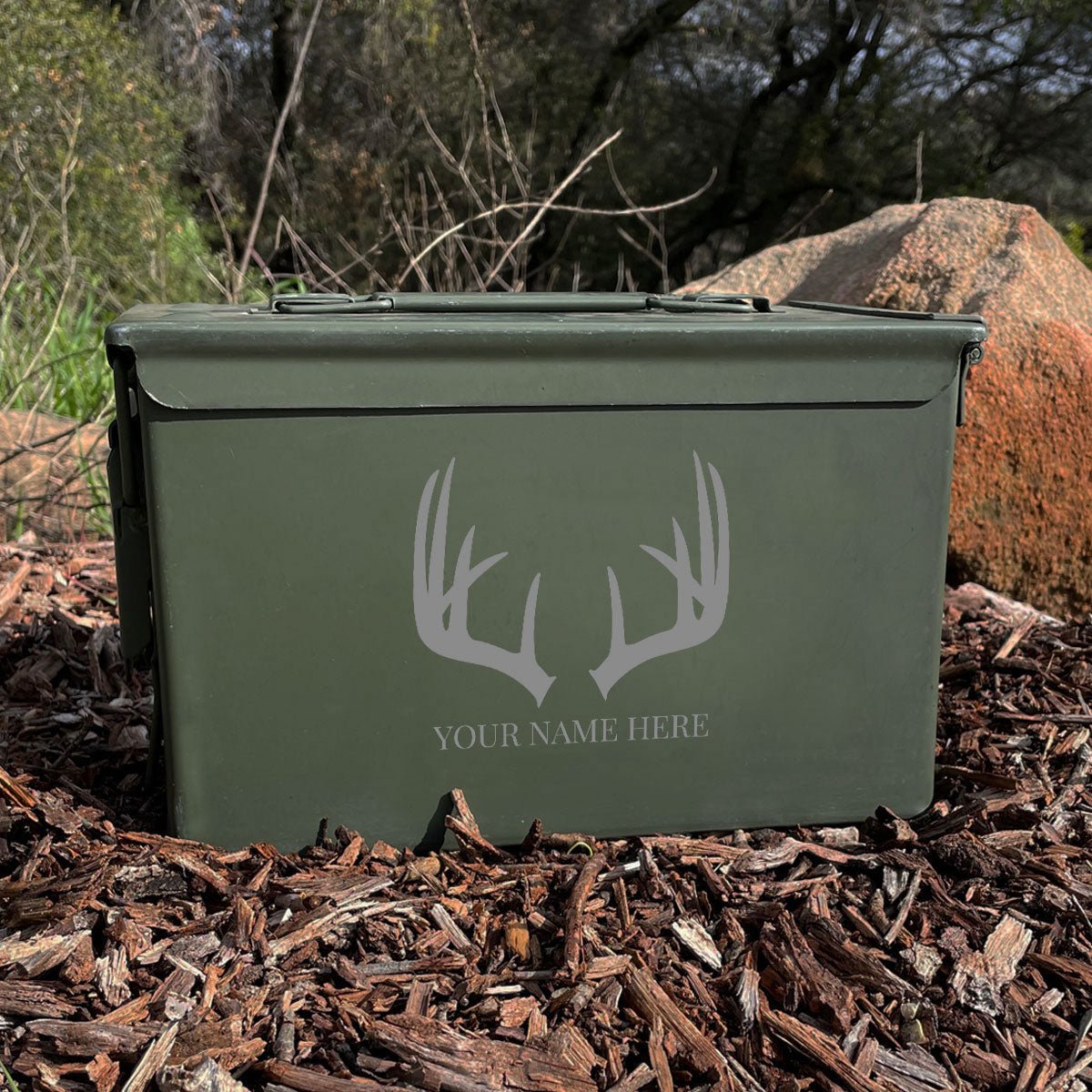 Laser Engraved - ANTLERS - Used Grade 1 Ammo Cans - 30 Cal, 50 Cal or Fat 50