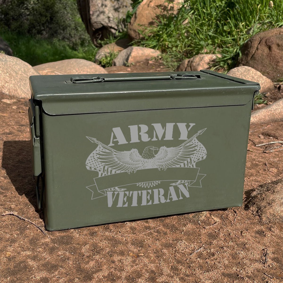 Laser Engraved - ARMY - Veteran Used Grade 1 Ammo Cans - 30 Cal, 50 Cal or Fat 50