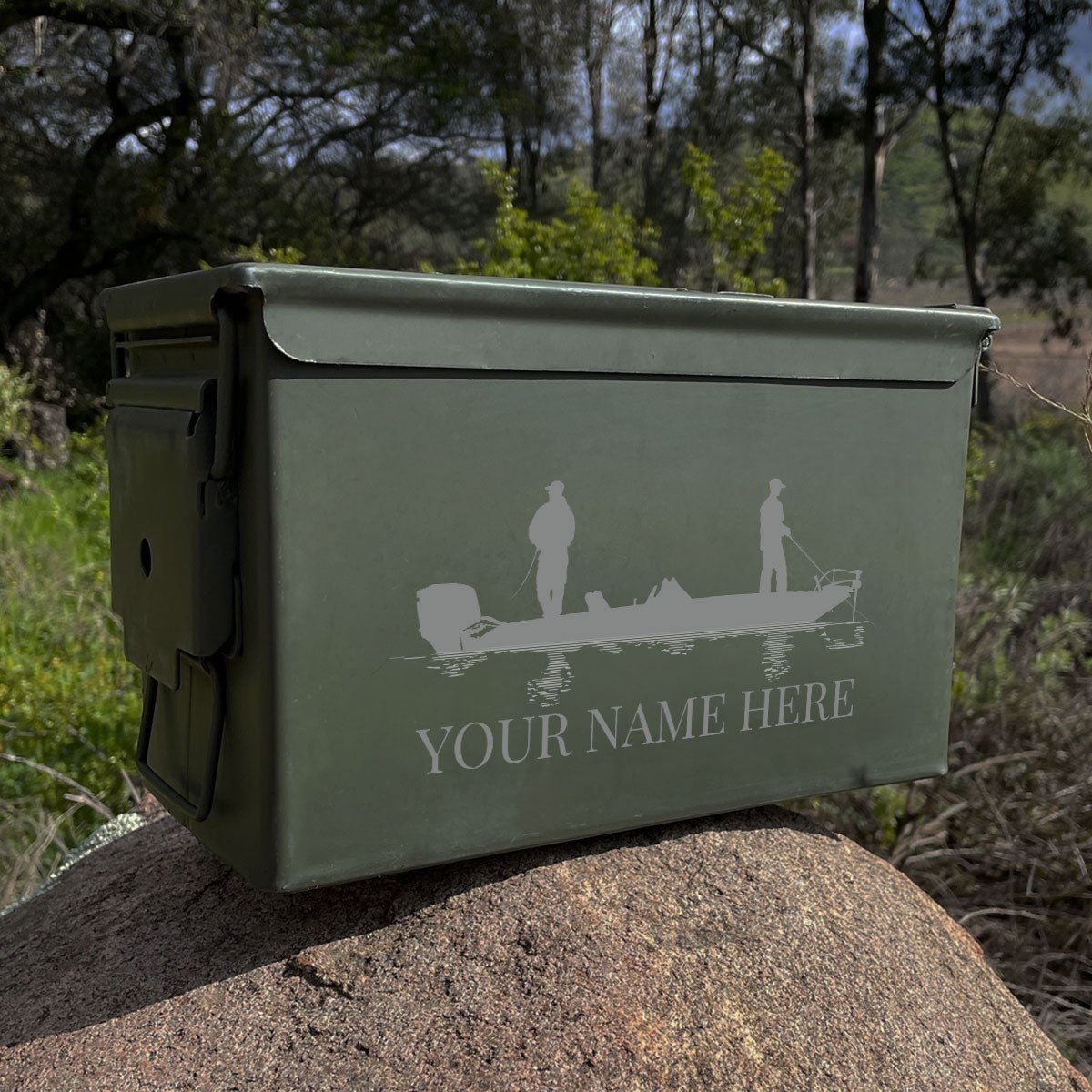 Laser Engraved - BASS BOAT - Used Grade 1 Ammo Cans - 30 Cal, 50 Cal or Fat 50