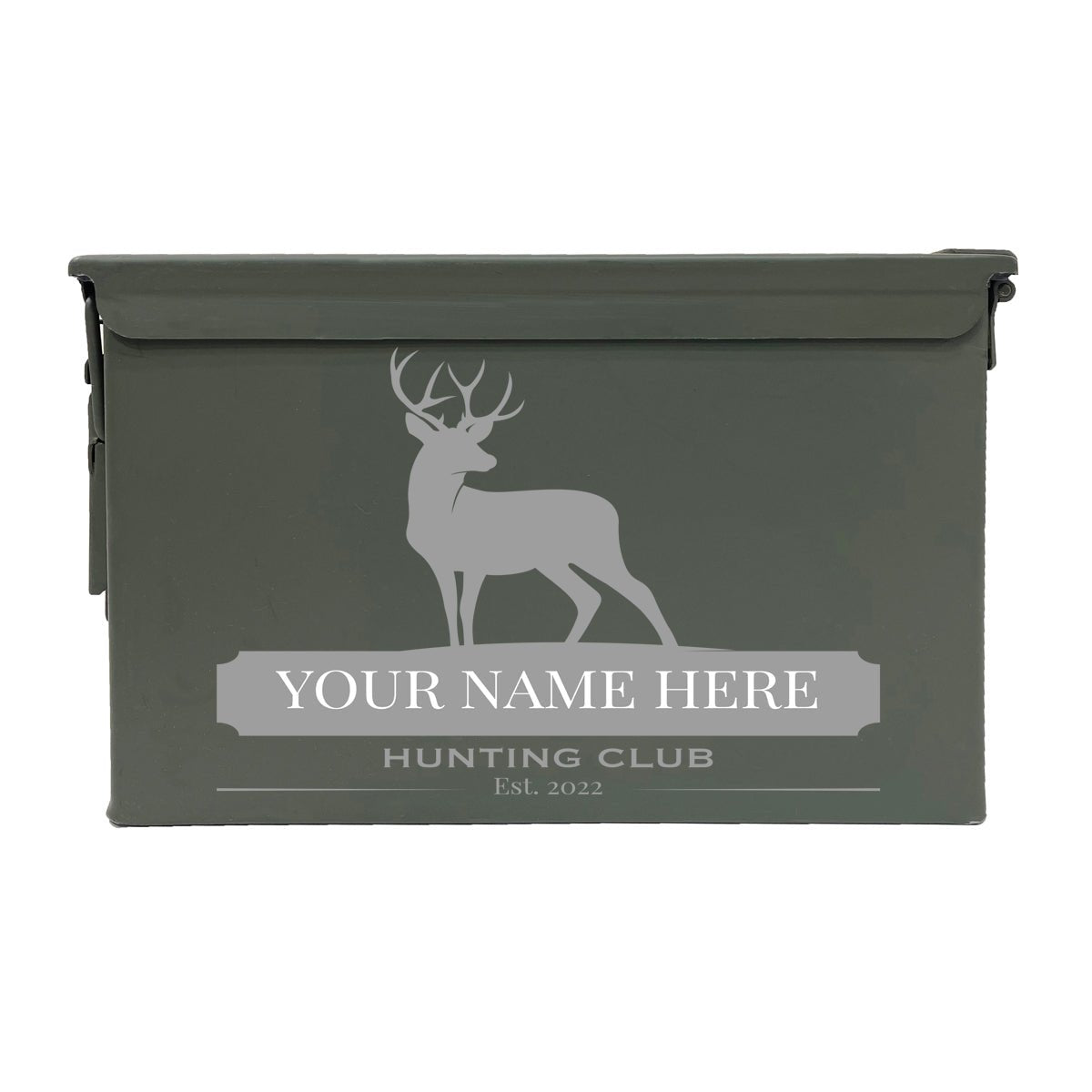 Laser Engraved - DEER HUNTING CLUB - Used Grade 1 Ammo Cans - 30 Cal, 50 Cal or Fat 50