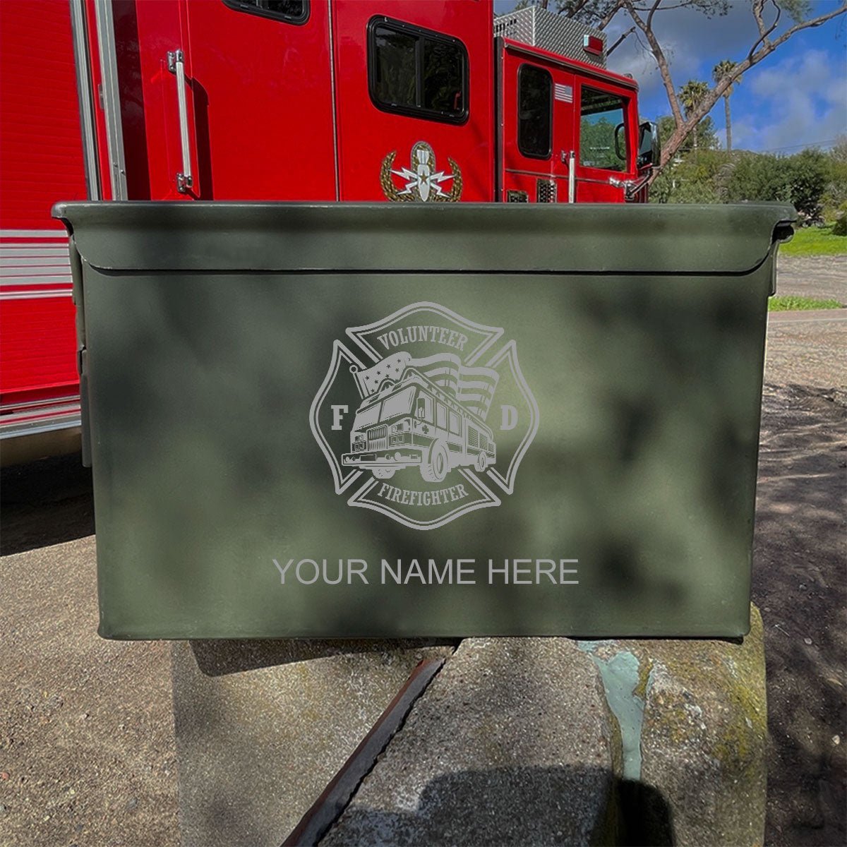 Laser Engraved - FIREFIGHTER VOLUNTEER - Used Grade 1 Ammo Cans - 30 Cal, 50 Cal or Fat 50