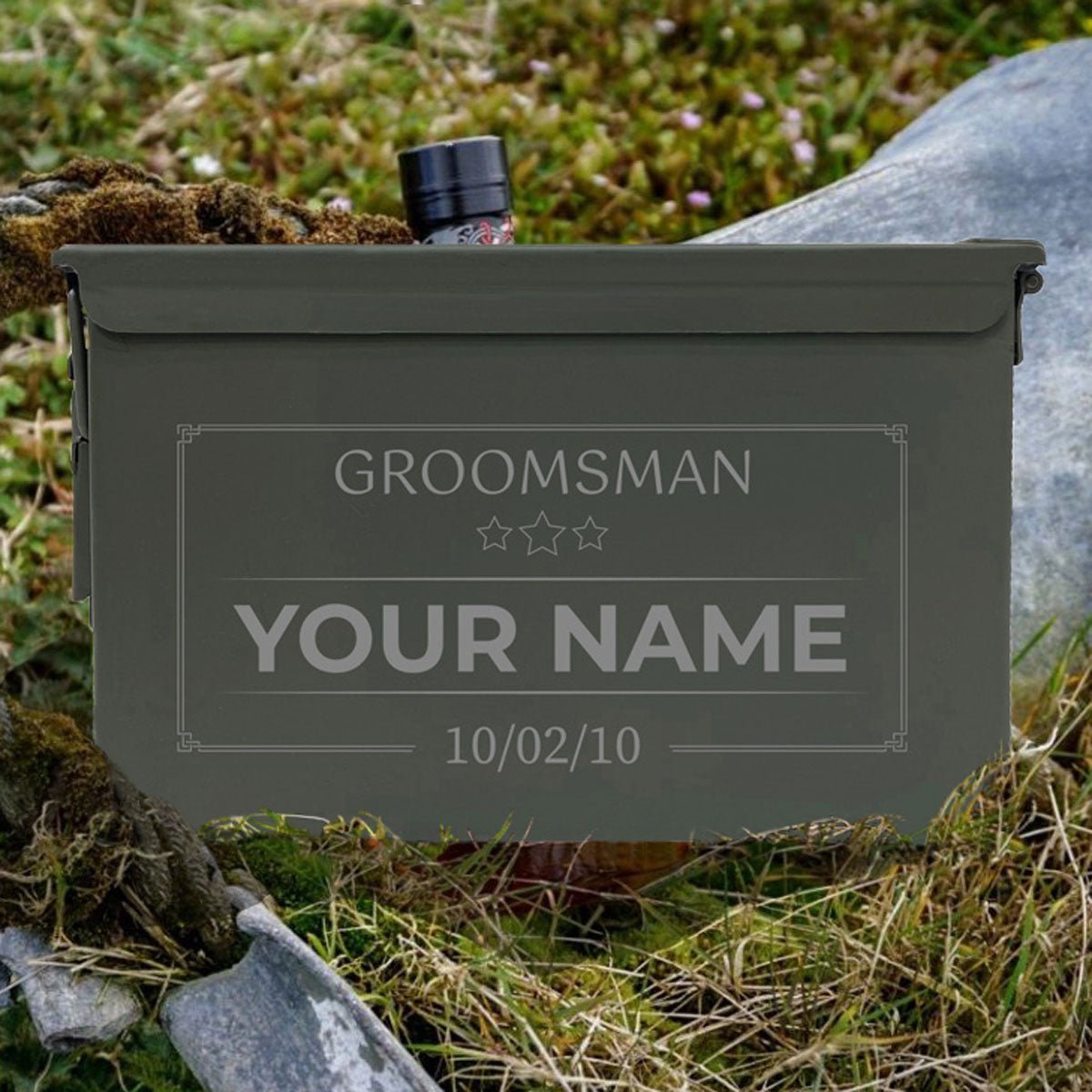 Laser Engraved - GROOMSMAN STARS - Used Grade 1 Ammo Cans - 30 Cal, 50 Cal or Fat 50