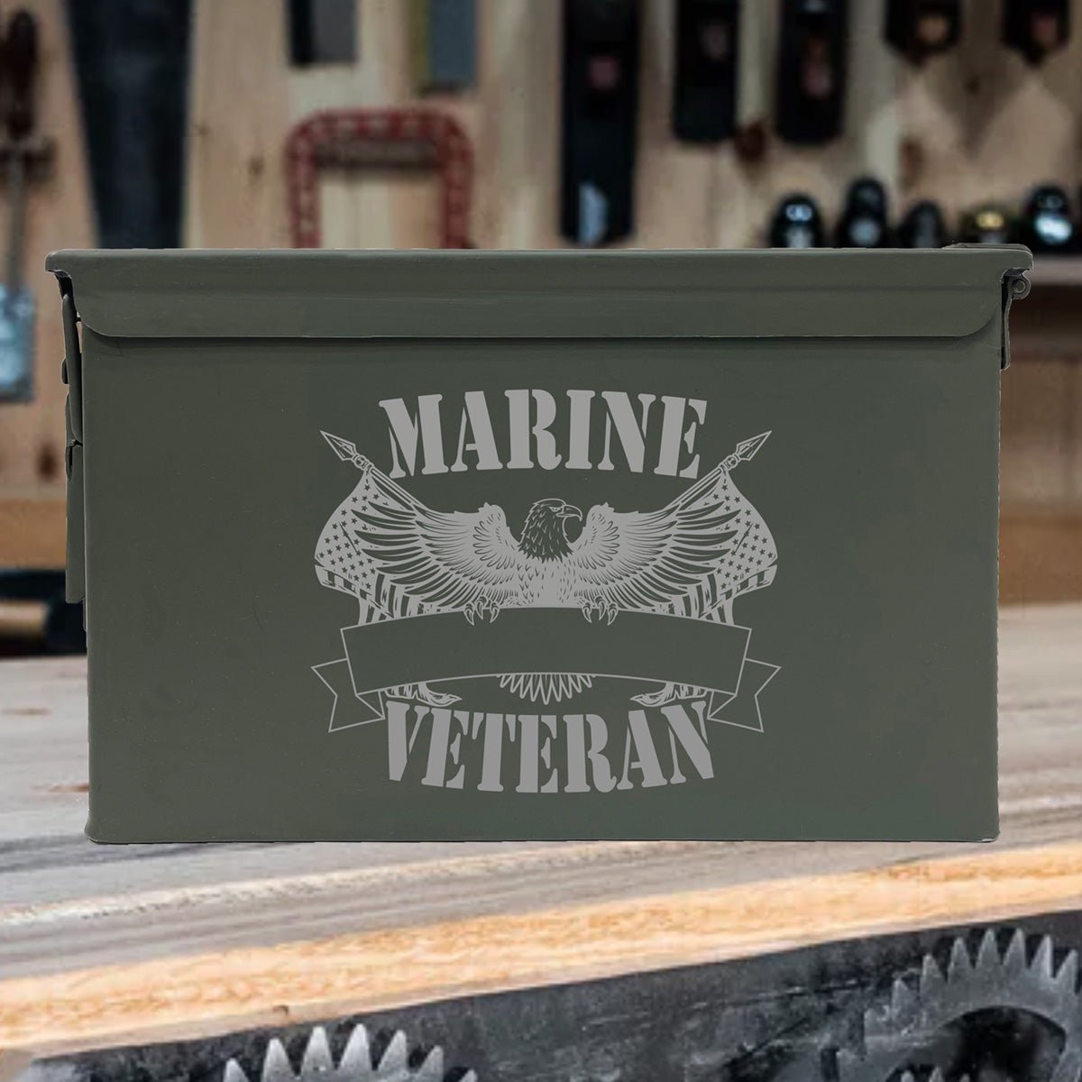 Laser Engraved - MARINE - Veteran Used Grade 1 Ammo Cans - 30 Cal, 50 Cal or Fat 50