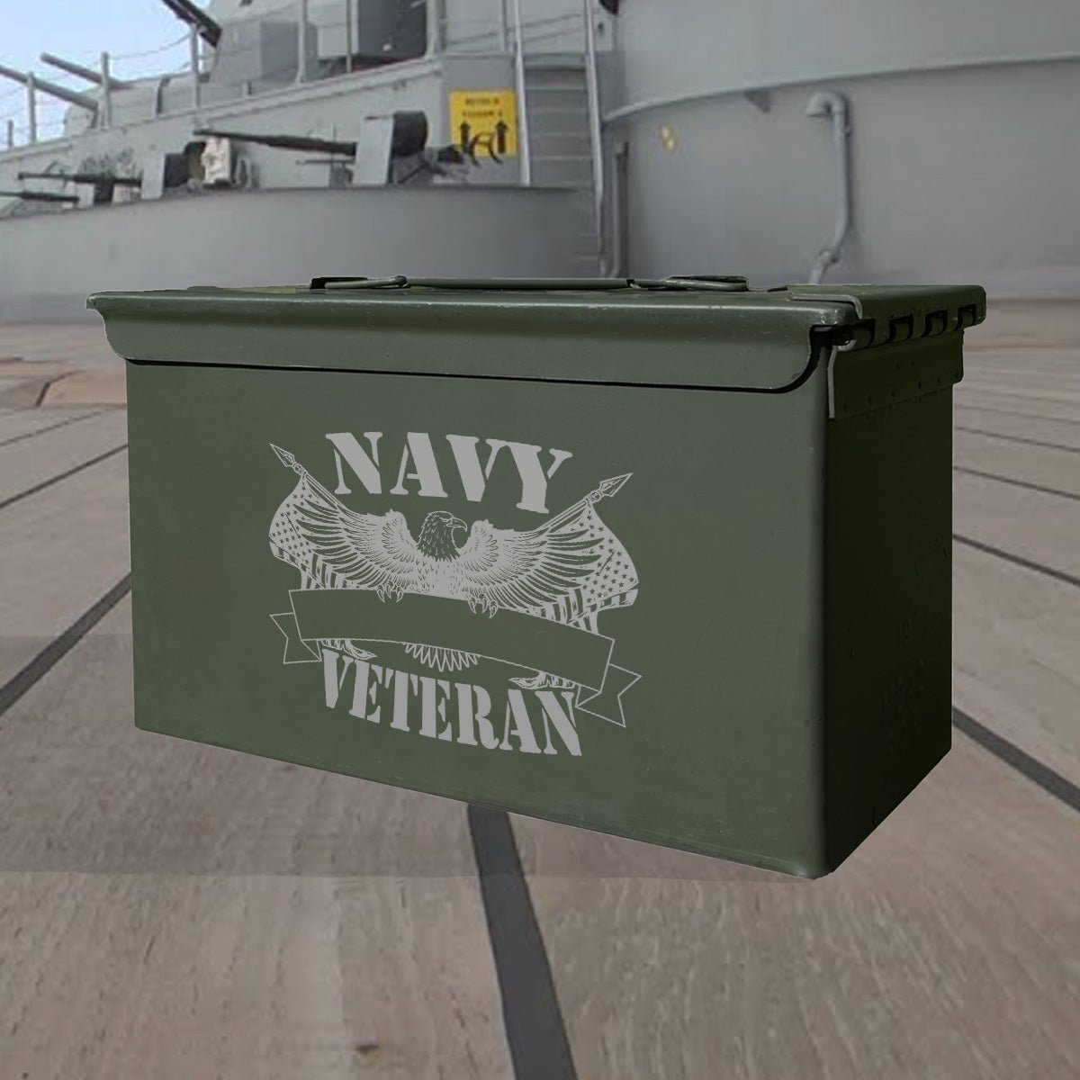 Laser Engraved - NAVY - Veteran Used Grade 1 Ammo Cans - 30 Cal, 50 Cal or Fat 50