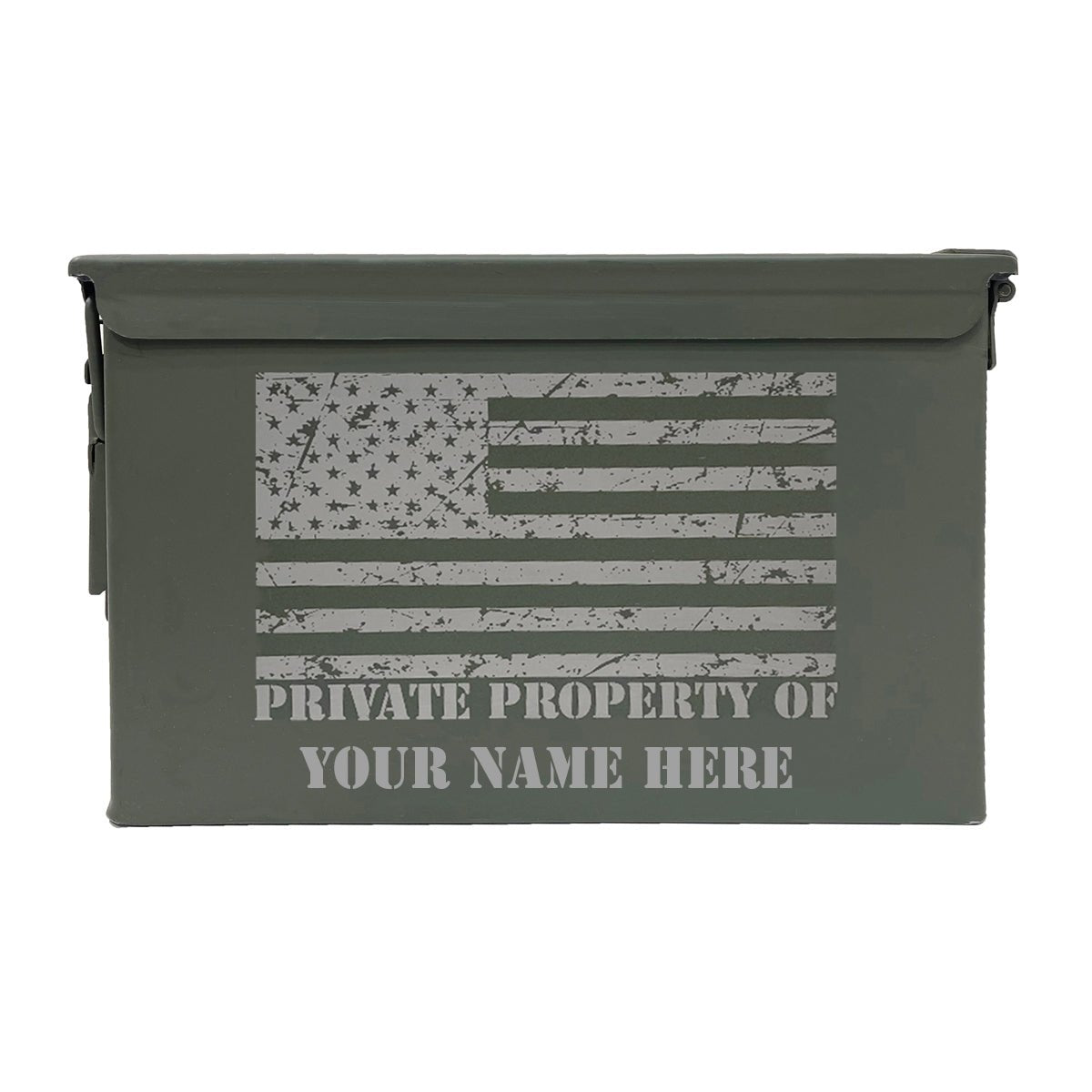 Laser Engraved - PRIVATE PROPERTY OF - 50 Cal Used Grade 1 Ammo Cans