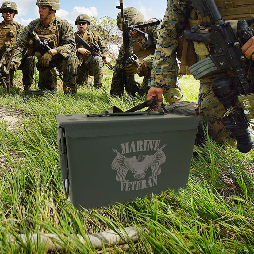Laser Engraved "Veteran- Marine"Grade 1 Ammo Can