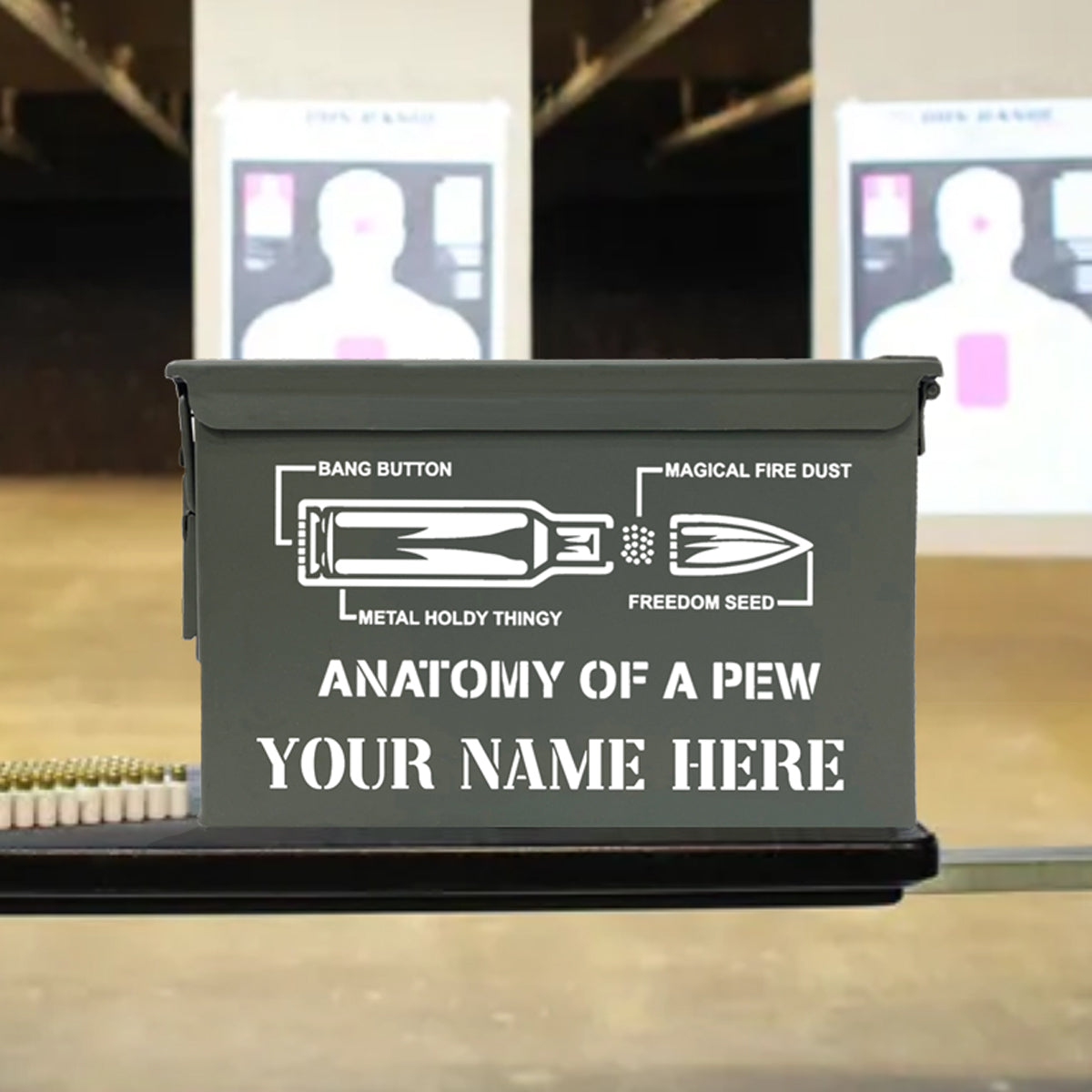 30 Cal, 50 Cal or Fat 50 Cal Ammo Can UV Printed UV Printed "Anatomy of a Pew"