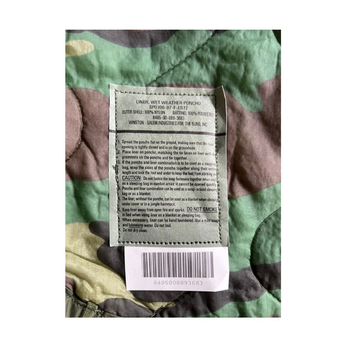 Woodland Camo Poncho Liner with Winston Label - New - NSN: 8405-00-889-3683