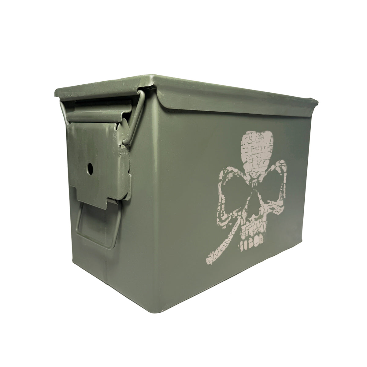 One (1) Laser Engraved "Clover Skull" Used Grade 1 Ammo Can - Choose from 30cal, 50 Cal or FAT 50 Cal