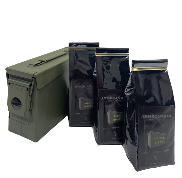 30 CAL AMMO CAN with your choice of light, medium or dark AMMOCANMAN® Coffee!