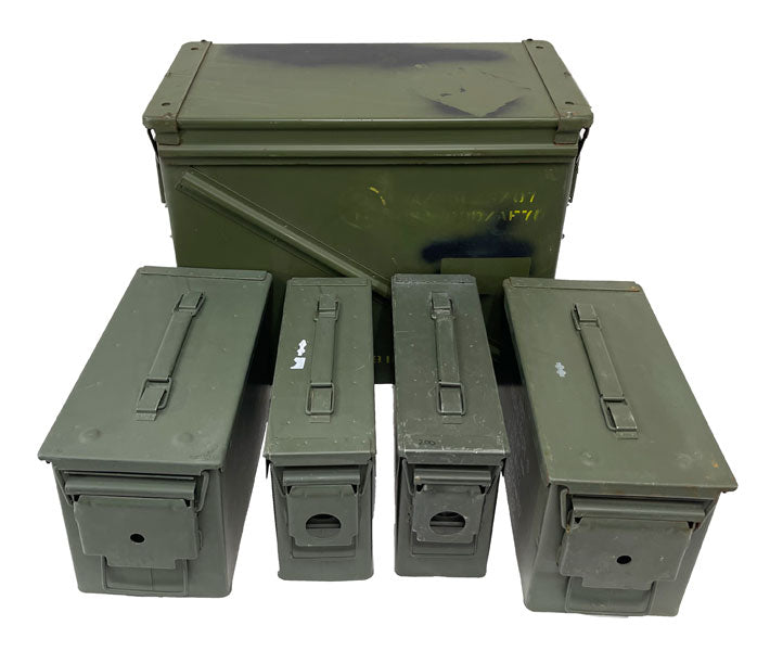 U.S Military Ammo Can 5 - Can Combo Pack (2) 30 Cal, (2) 50 Cal, and (1) 30mm M592 