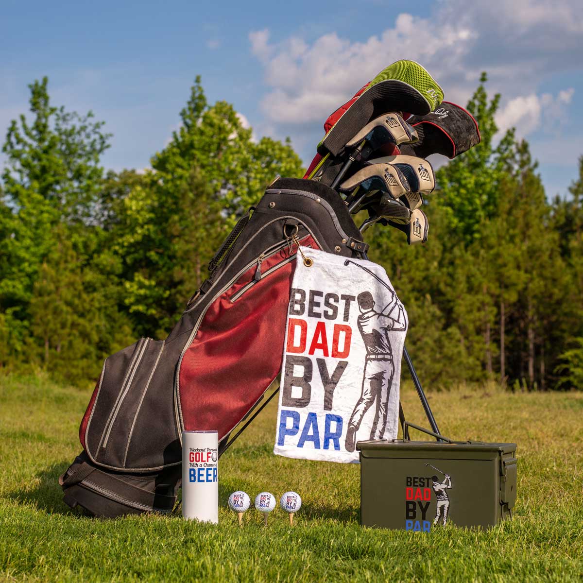 Golf Combo - Personalized Kirkland Golf Balls, Golf Towel, 20oz Skinny Tumbler and 1 Used 50 Cal 