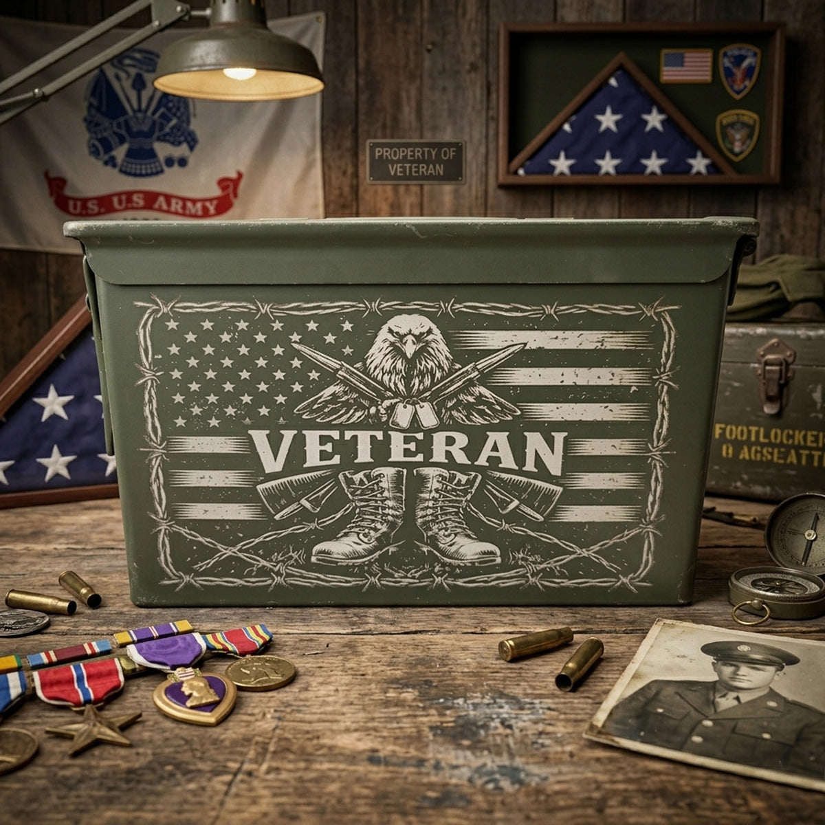 Laser Engraved Ammo Can "Veteran. Eagle" Used Grade 1 Ammo Can