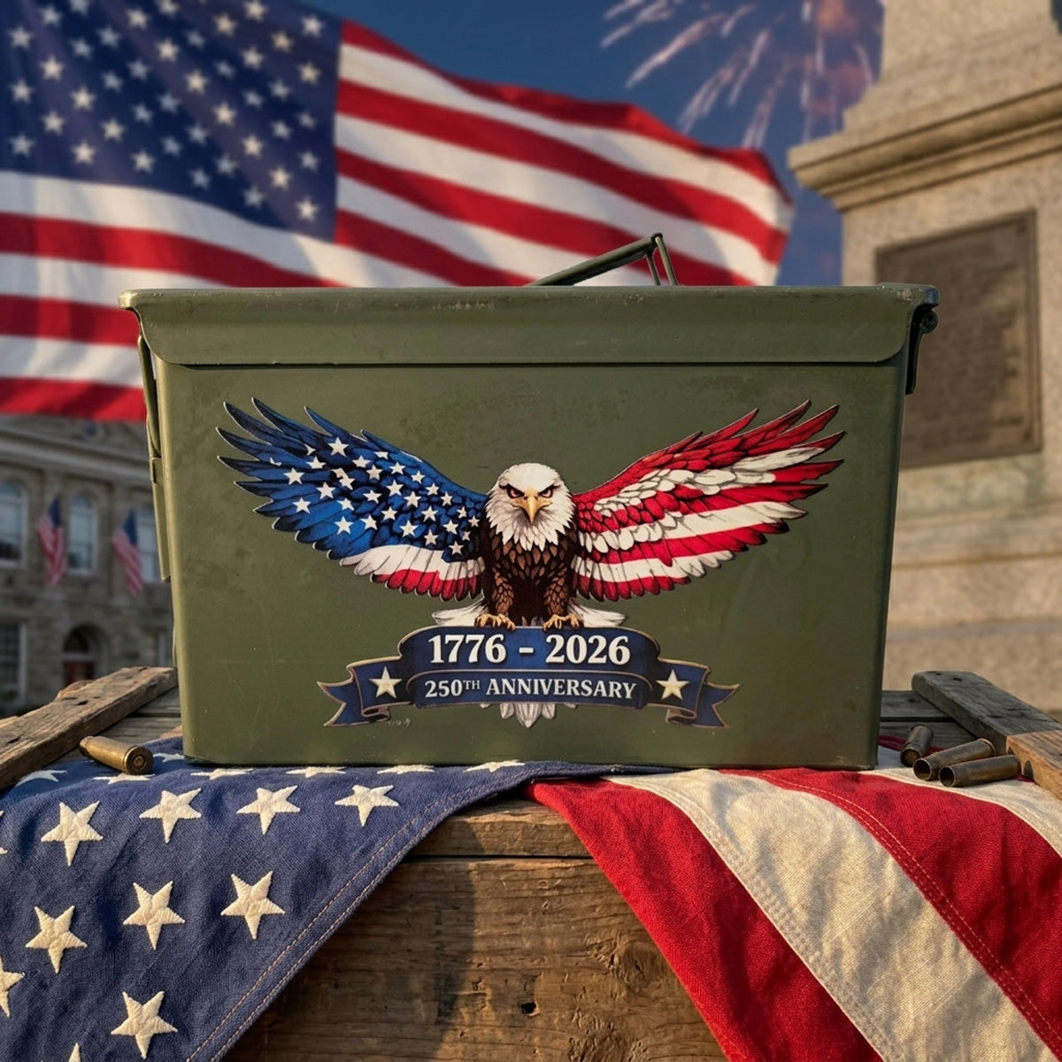 30 Cal, 50 Cal or Fat 50 Cal Eagle Ammo Can 250th
