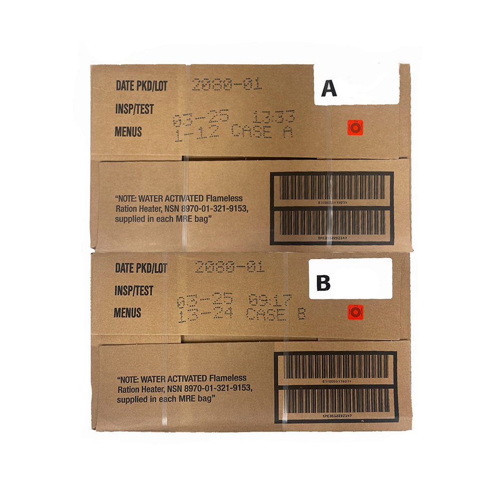 Genuine US Military MRES (Meals Ready-to-Eat) CERTIFIED FRESH A, B, AND A&B CASES