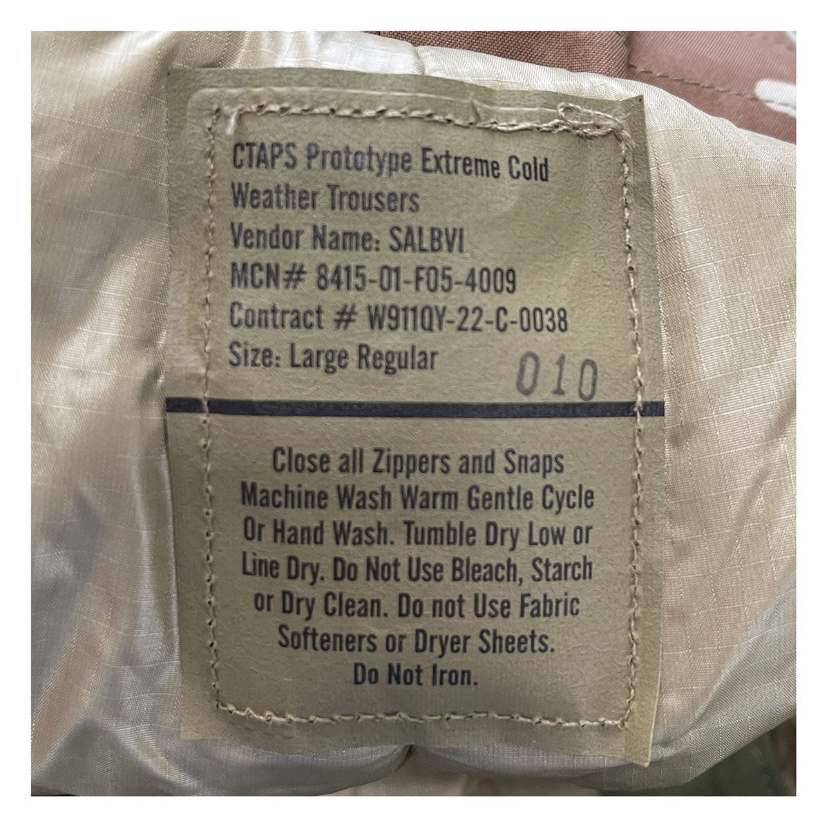 US GI CTAPS Prototype Extreme Cold Weather Trousers