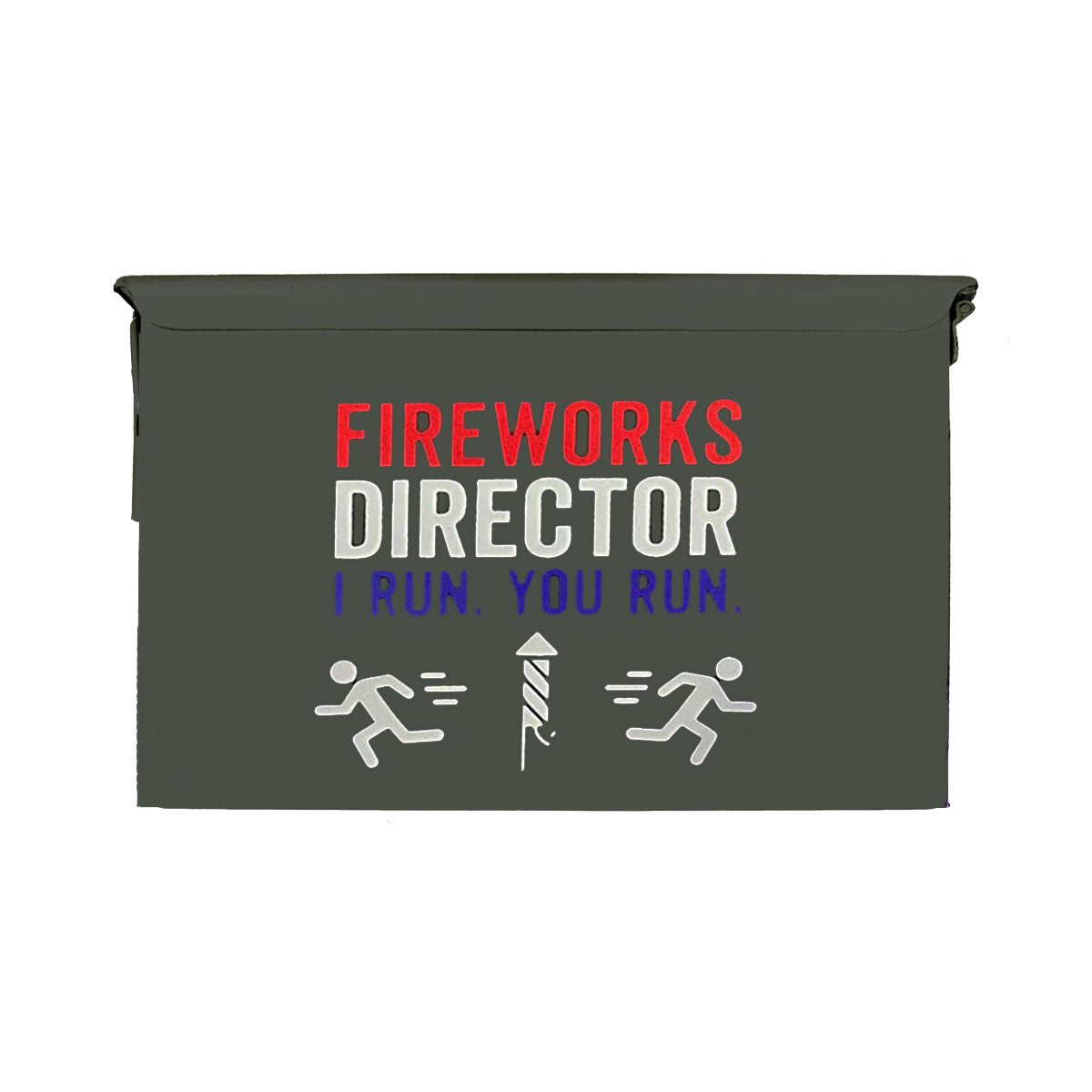 Choose 30 Cal, 50 Cal or Fat 50 Cal Ammo Can Used Grade 1 with UV Printed "Fireworks Director"