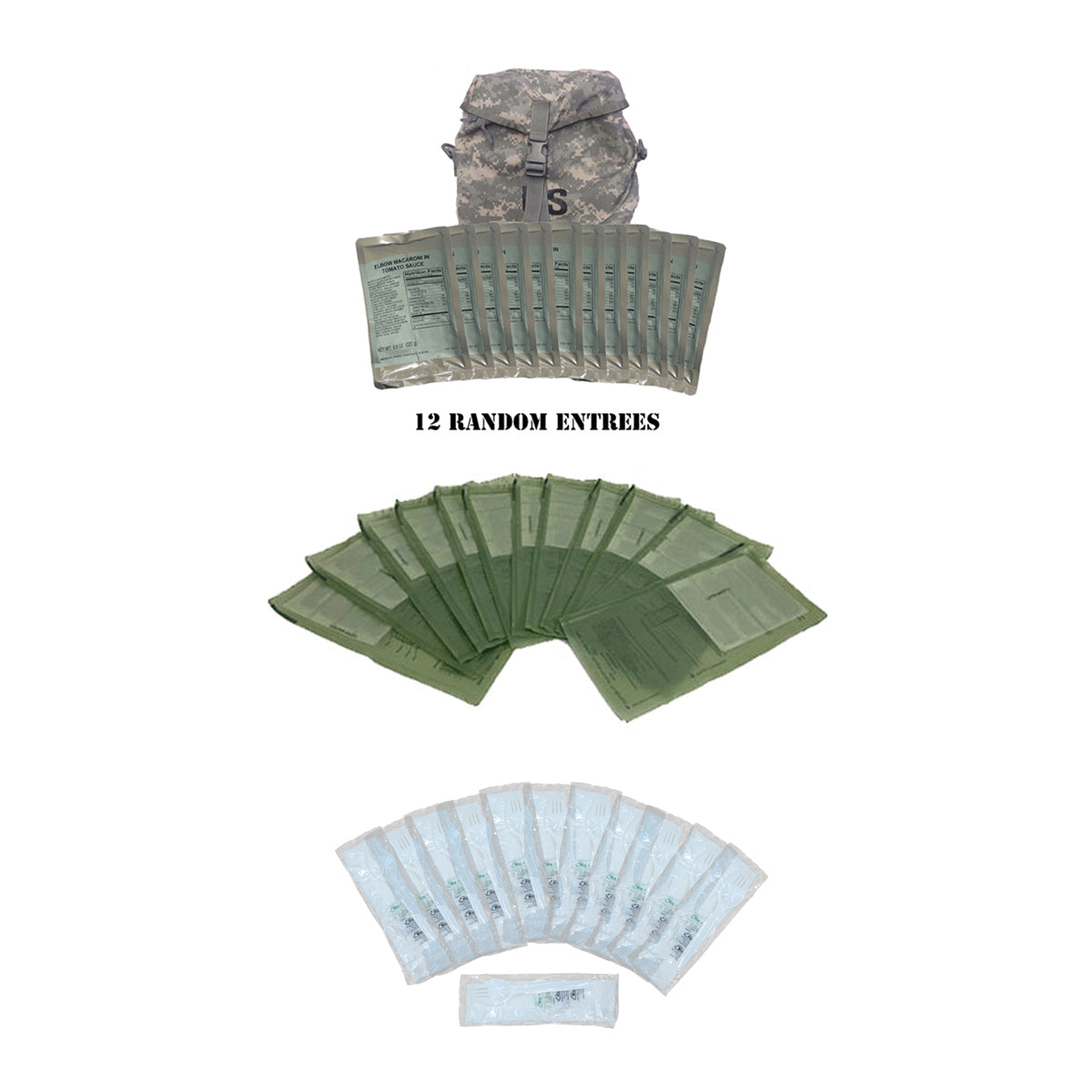 MRE Entrees w/Options - Choose 12 Entrees, 12 Entrees w/12 Heaters, 12 Entrees w/12 Heaters