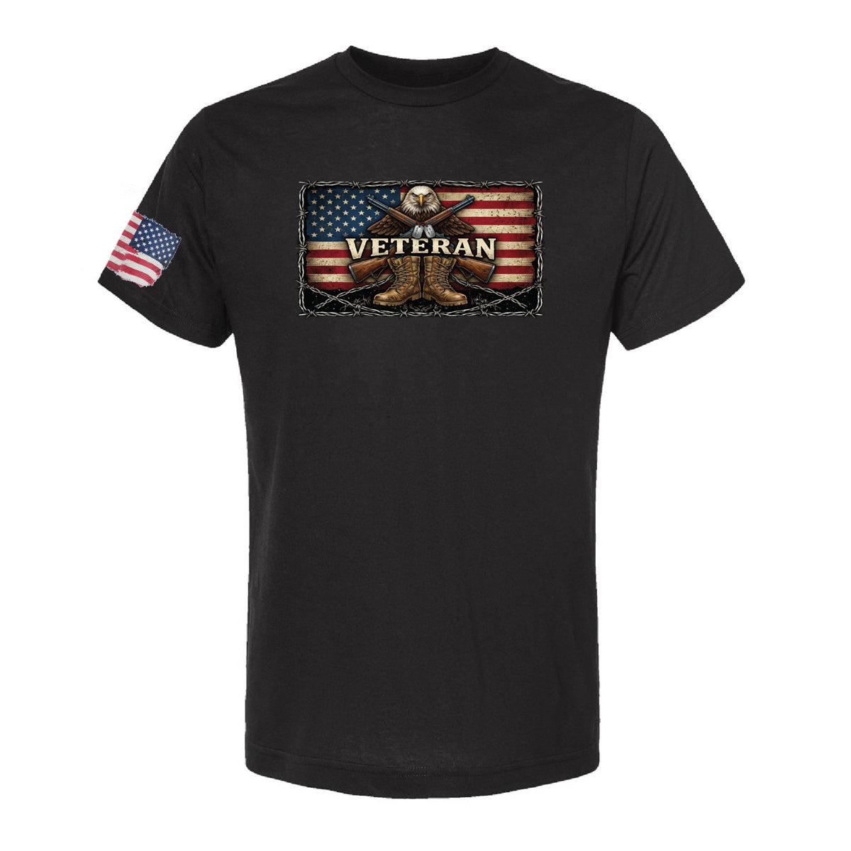 COMBO "VETERAN EAGLE" - BLACK SHIRT, BLACK HAT & LASER ENGRAVED 50 CAL GRADE 3 AMMO CAN!