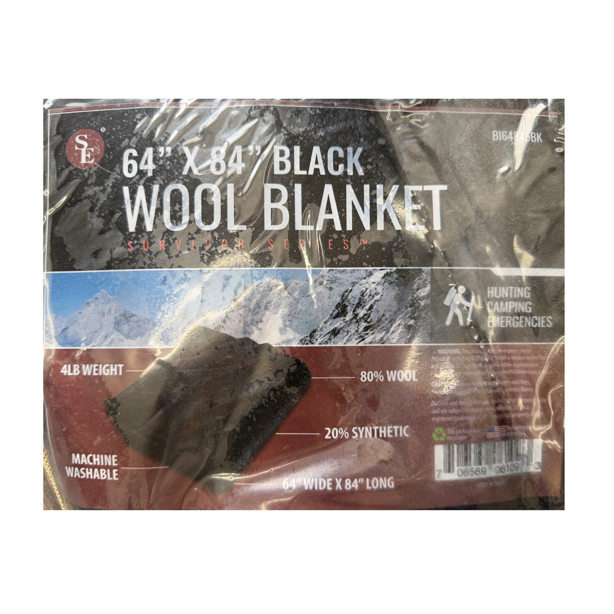 64" x 84" 4-lb. Warm Blanket with 80% Wool - Black