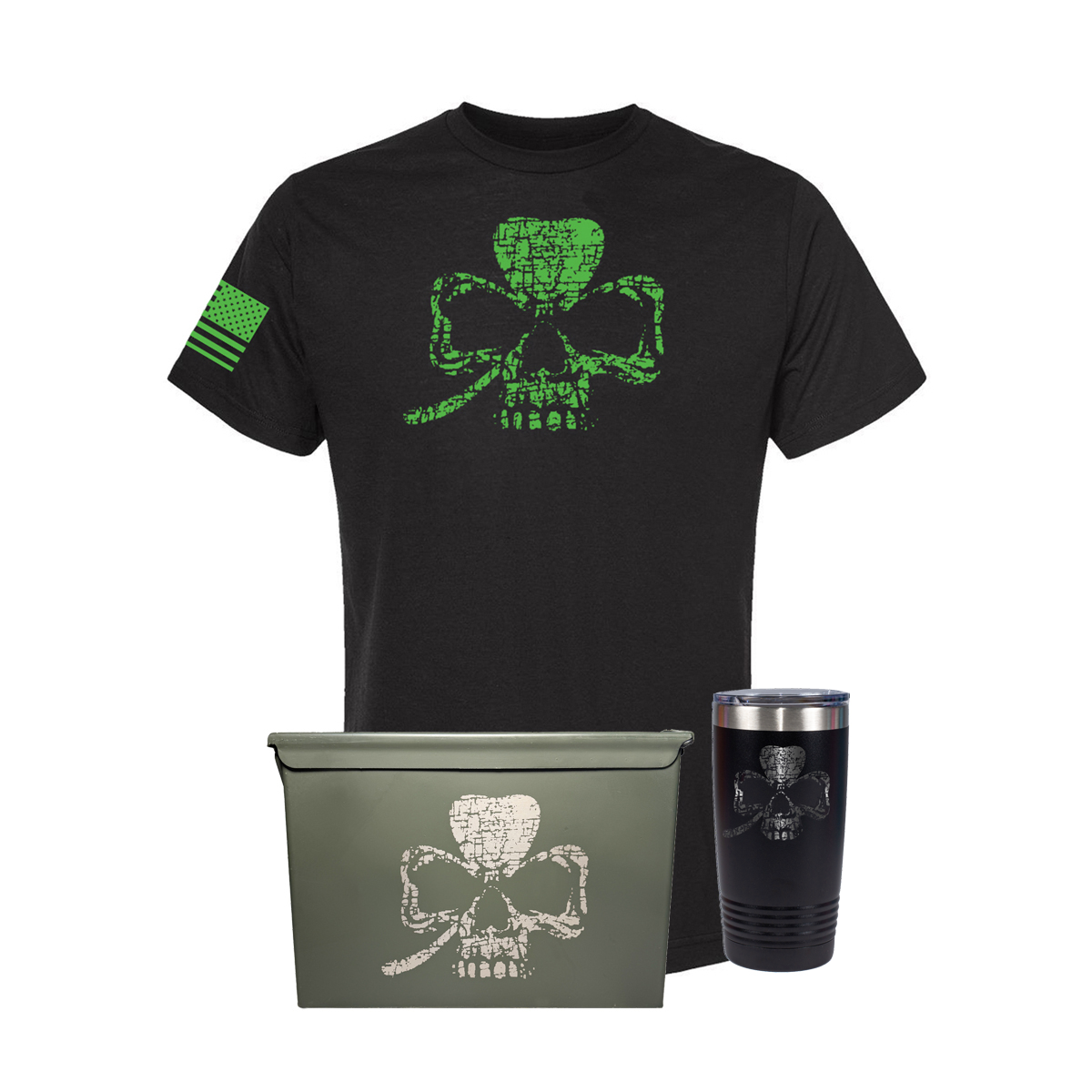 Laser Engraved Ammo Can "Clover Skull" Used Grade 1 50 Cal Ammo Can