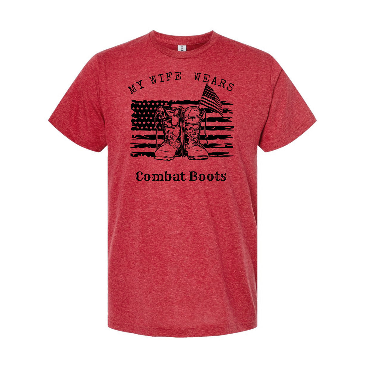 T-SHIRT "MY WIFE WEARS COMBAT BOOTS" - Poly-Rich T-Shirt - Red