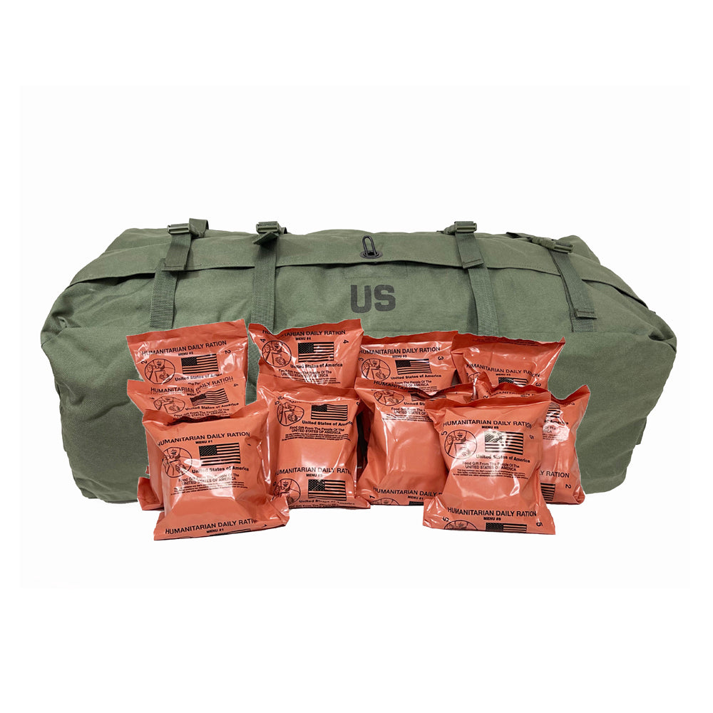 MRE Meals Ready to Eat Humanitarian Daily Rations Menus Duffle Bag Combo