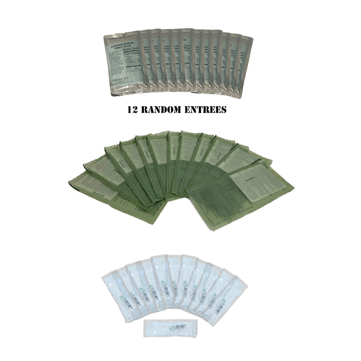 MRE Entrees w/Options - Choose 12 Entrees, 12 Entrees w/12 Heaters, 12 Entrees w/12 Heaters