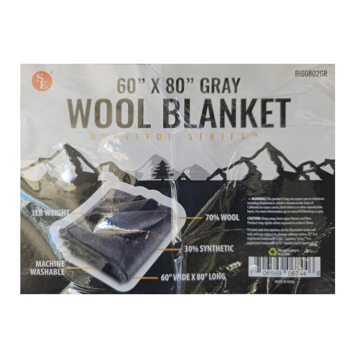 Disaster Relief Wool Blanket 60” x 80” - Gray