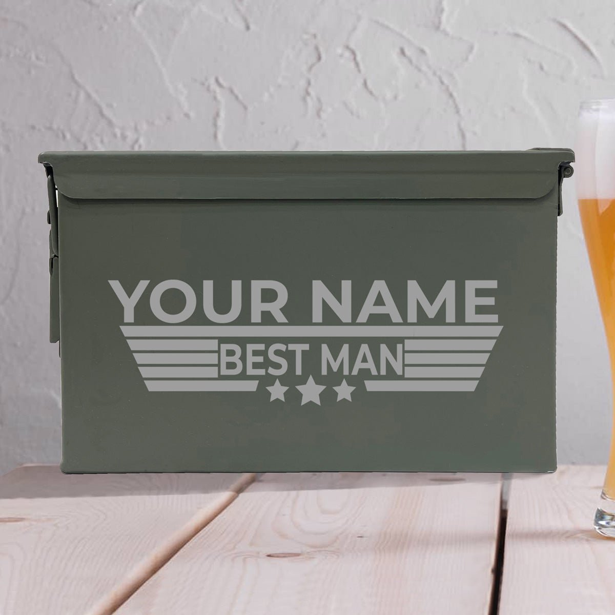 Laser Engraved - BEST MAN STARS - Used Grade 1 Ammo Cans - 30 Cal, 50 Cal or Fat 50 