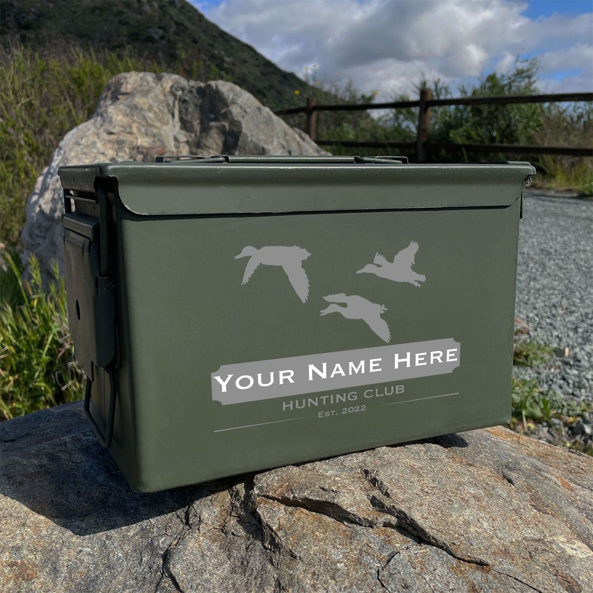 Laser Engraved - DUCK HUNTING CLUB - Used Grade 1 Ammo Cans - 30 Cal, 50 Cal or Fat 50 