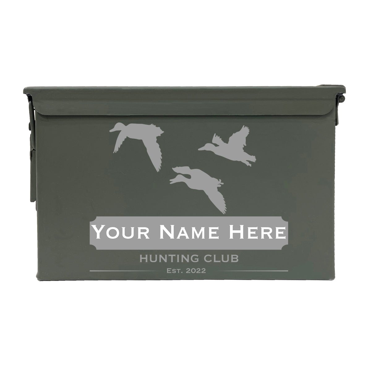 Laser Engraved - DUCK HUNTING CLUB - Used Grade 1 Ammo Cans - 30 Cal, 50 Cal or Fat 50 