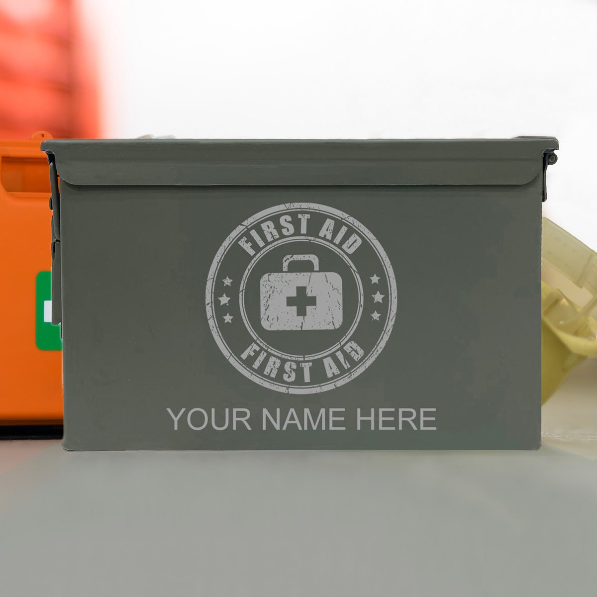 Laser Engraved - FIRST AID - Used Grade 1 Ammo Cans - 30 Cal, 50 Cal or Fat 50 