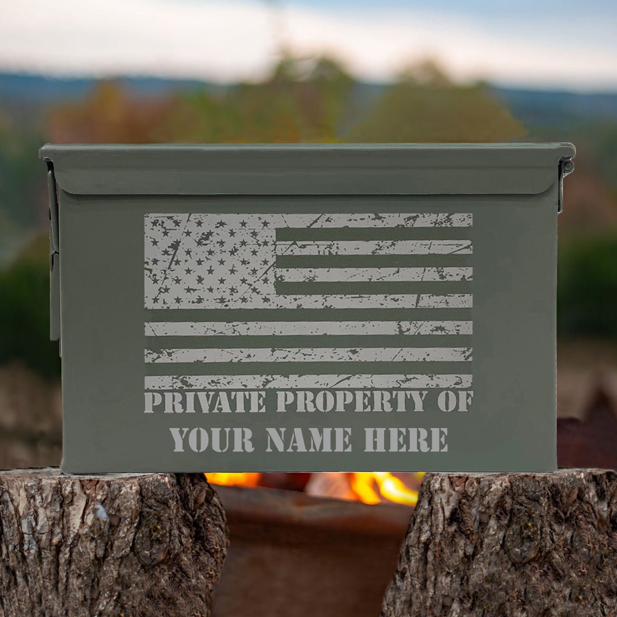 Laser Engraved - PRIVATE PROPERTY OF - 50 Cal Personalized Ammo Cans 