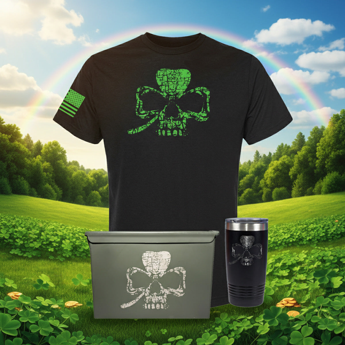 Laser Engraved Ammo Can "Clover Skull" Used Grade 1 50 Cal Ammo Can