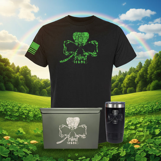 Laser Engraved Ammo Can "Clover Skull" Used Grade 1 50 Cal Ammo Can