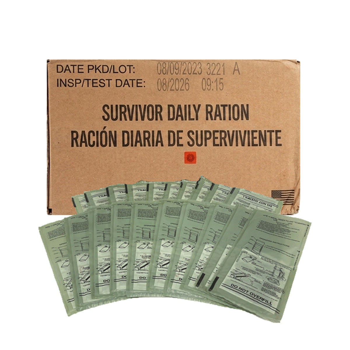SDR MRE Meals Ready to Eat Survivor Daily Rations w/o Heaters or with 10 or 20 Heaters