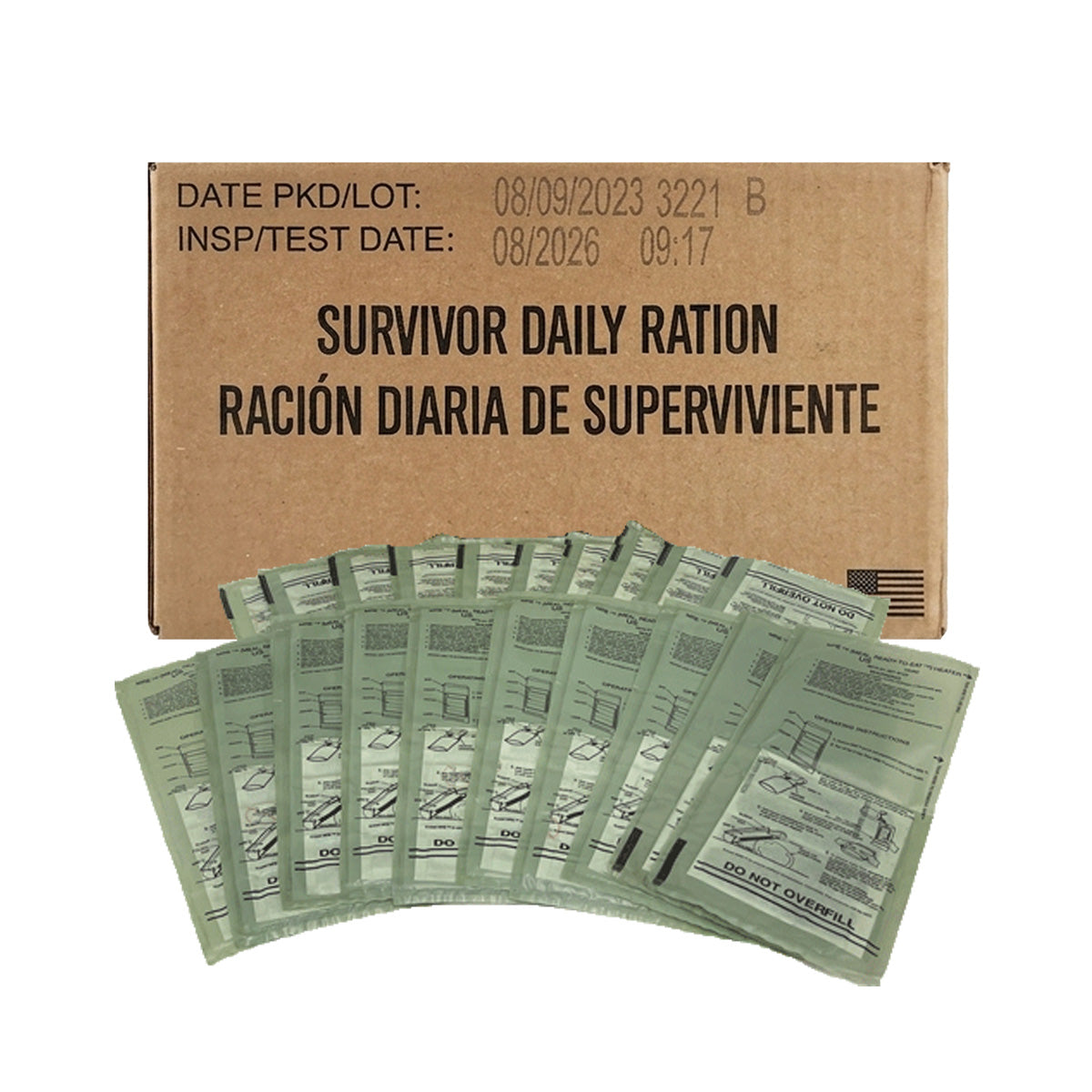 SDR MRE Meals Ready to Eat Survivor Daily Rations w/o Heaters or with 10 or 20 Heaters