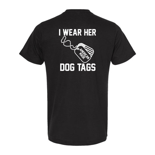 T-SHIRT "I WEAR HER DOG TAGS" - Poly-Rich T-Shirt - 3.6 oz./yd², 65/35 polyester/combed ring-spun 